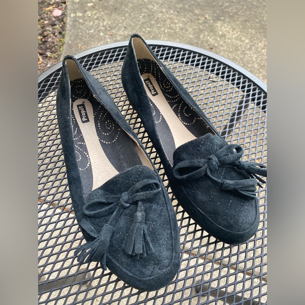 Propet Black Suede Tassel Loafers